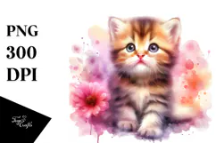 Digital Watercolor Baby Kitten with Big Eyes, High-Res PNG Product Image 1