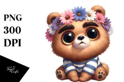 Goofy Cartoon Bear with Flower Crown, PNG Product Image 1