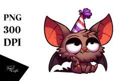 Silly Cartoon Bat with Party Hat PNG Product Image 1