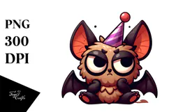 Silly Cartoon Bat with Party Hat PNG Product Image 1