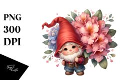 Watercolor Cute Baby Gnome with Rhododendron Frame PNG Product Image 1