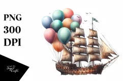 Vintage Rusty Sailboat with Balloons PNG Product Image 3