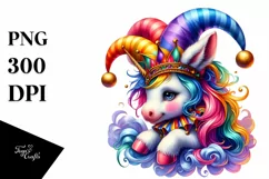 Baby Unicorn with Jester Hat, PNG Product Image 1