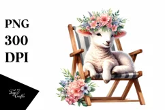 Young Lamb on Beach Chair Watercolor Clipart Product Image 3