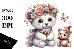 Digital Watercolor with Adorned Baby Bear PNG Product Image 1