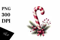 Retro Candy Cane Watercolor PNG Product Image 3
