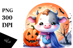 Cute Baby Cow Halloween Drawing PNG Product Image 1