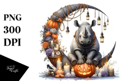 Halloween Rhino Sitting on Moon PNG Product Image 1