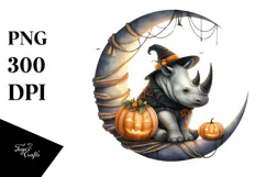 Halloween Rhino Sitting on Moon PNG Product Image 1