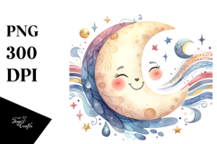 Very Simple Smiling Whimsical Half Moon, High-Res PNG Product Image 1