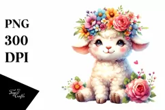 sitting Baby Lamb in Watercolor PNG Product Image 1