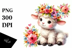 sitting Baby Lamb in Watercolor PNG Product Image 1