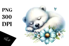 Digital Watercolor with Baby Polar Bear on Flower Product Image 1