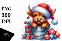 Highland Baby Cow with Santa Hat PNG Product Image 1