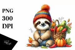 Colorful Quirky Baby Sloth | Autumn Vegetables | Watercolor Product Image 1