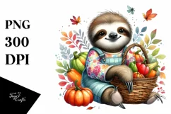 Colorful Quirky Baby Sloth | Autumn Vegetables | Watercolor Product Image 3