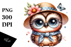 Watercolor Cute Baby Owl PNG Product Image 1