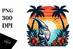 Retro Tropical Gnome Sunset | Sublimation | PNG Clipart Product Image 1