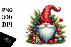 Vibrant Watercolor Christmas Gnome PNG Product Image 3