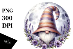 Cute Gnome with Lavender Floral Frame Watercolor PNG Product Image 1