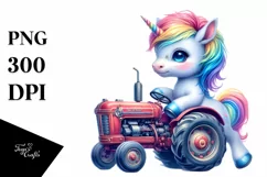 Colorful Pastel Watercolor Unicorn with Tractor PNG Product Image 3