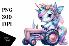 Colorful Pastel Watercolor Unicorn with Tractor PNG Product Image 1