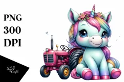 Baby Unicorn with Tractor, PNG Product Image 1
