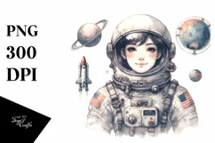 Simple Vintage Astronaut Girl | Sublimation Clipart Product Image 3