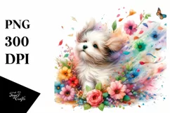 pCute Dog Wind Tumbling Flowers Clipart Product Image 3