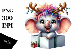 Baby Elephant with Reindeer Horns PNG Product Image 3