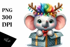 Baby Elephant with Reindeer Horns PNG Product Image 1