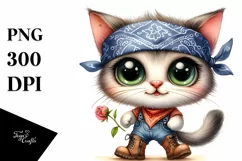 Watercolor Cat Big Eyes Bandana Boots Flower Product Image 3