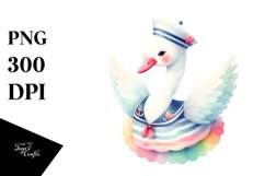 Colorful Watercolor Wimsical Swan Sailor Suit | Sublimation Product Image 1