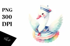 Colorful Watercolor Wimsical Swan Sailor Suit | Sublimation Product Image 1