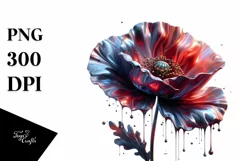 Glossy Poppy with Watercolor Splash | Clipart Product Image 1