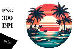 Retro Tropical Sunset Clipart PNG Product Image 1