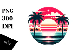 Retro Tropical Sunset Clipart PNG Product Image 1