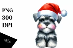 Baby Miniature Schnauzer with Santa Hat PNG Product Image 1
