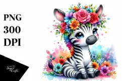 Vibrant Zebra with Flower Crown, Transparent PNG Product Image 1