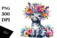 Vibrant Zebra with Flower Crown, Transparent PNG Product Image 1