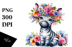 Vibrant Zebra with Flower Crown, Transparent PNG Product Image 1
