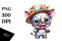 s Cute Baby Rhino with Hat, PNG Product Image 1
