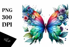 Abstract Vibrant Watercolor Butterfly with Plant Leaves and Product Image 1