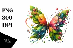Abstract Vibrant Watercolor Butterfly with Plant Leaves and Product Image 1
