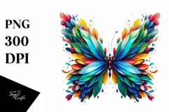 Abstract Vibrant Watercolor Butterfly with Plant Leaves and Product Image 1