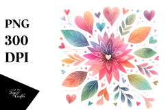 Simple Flower with Hearts Watercolor Digital Painting JPEG Product Image 1
