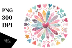 Simple Flower with Hearts Watercolor Digital Painting JPEG Product Image 1