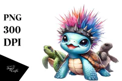 Energetic Baby Turtle with Punk Look, Watercolor Product Image 1