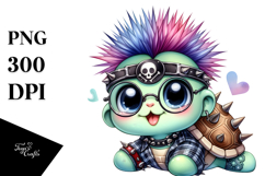 Energetic Baby Turtle with Punk Look, Watercolor Product Image 1