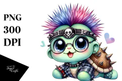 Energetic Baby Turtle with Punk Look, Watercolor Product Image 1